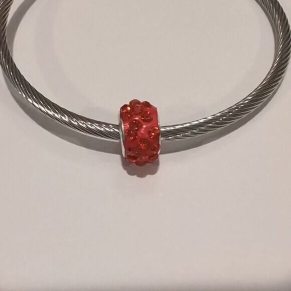 Silver Sunburst Red Rhinestones Spacer Charm for Pandora Style Bracelet - Picture 1 of 4